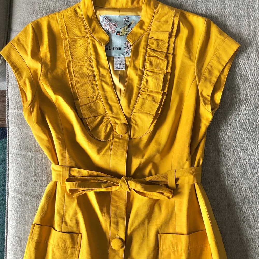 SOLD 🛑 Anthro Tabitha Mustard Yellow Coat Dress - Picture 5 of 8
